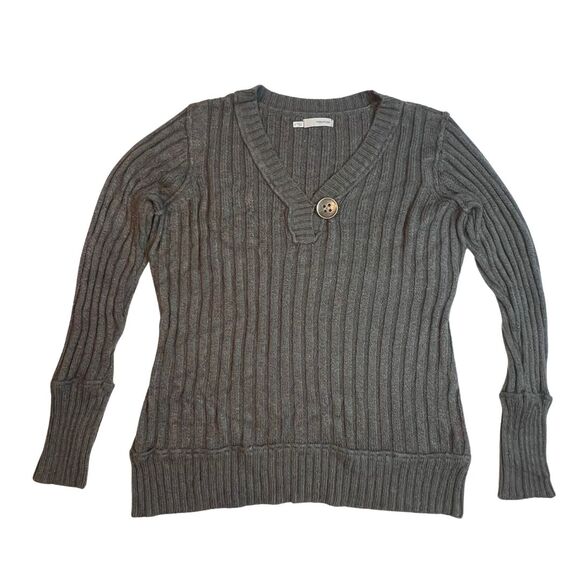 Maurice Sweater Womens 2X Gray Rainbow Rib Knit V Neck Preppy Academia Blouse - Picture 7 of 12